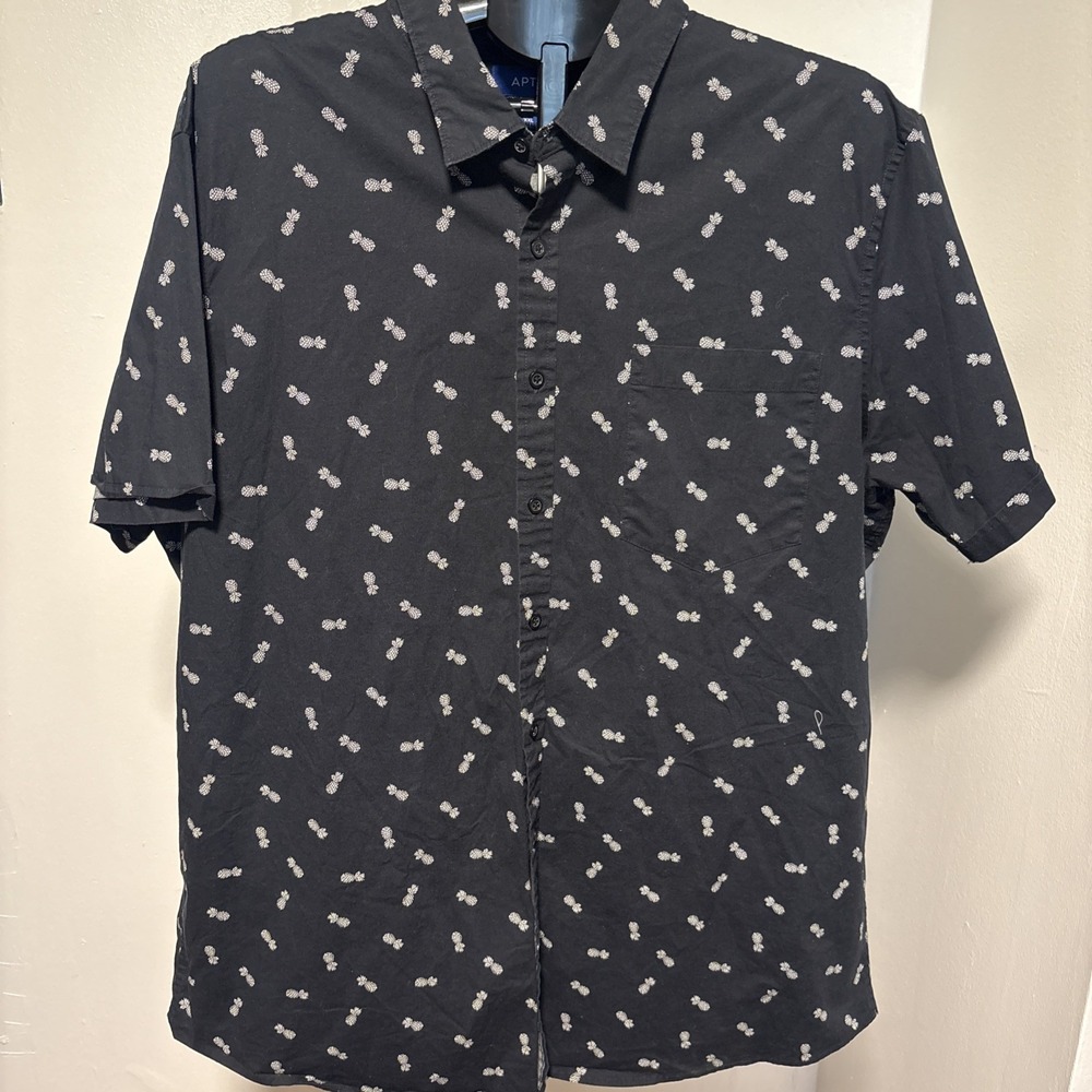 Apt 9 Premier Flex Fit Men's XXL Shirt Black / pineapples Print 97% Cotton